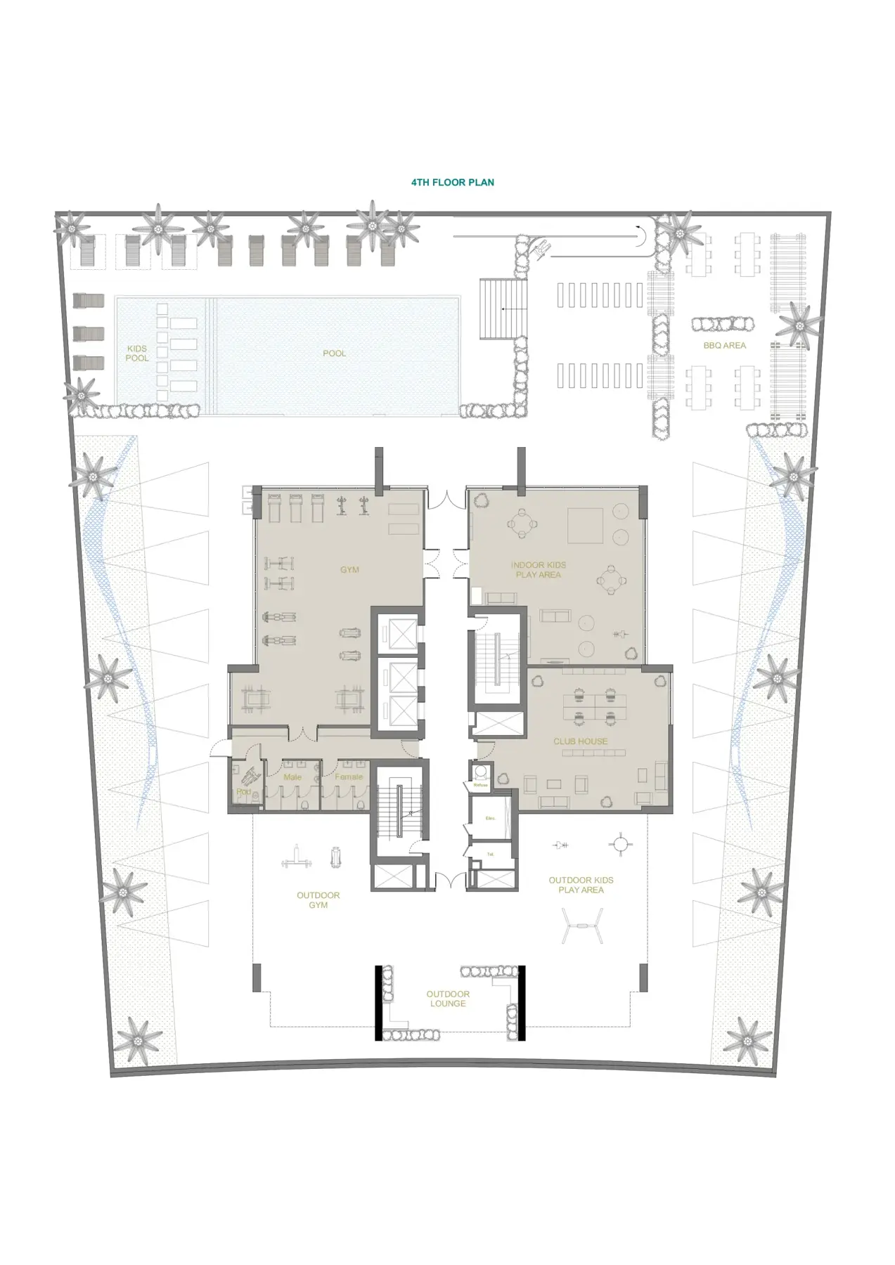 4th floor plan with pool, gym and club house