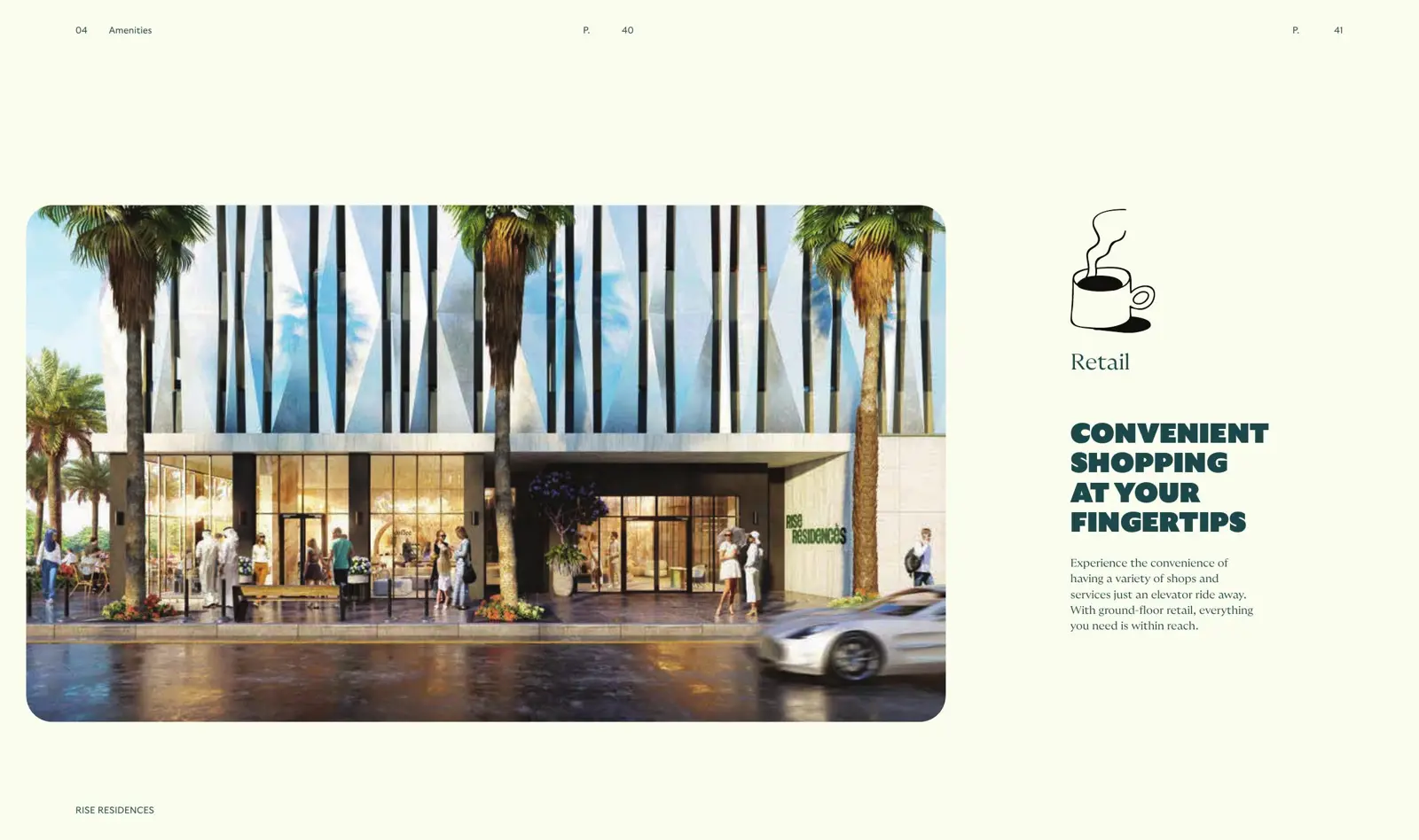 Ground-floor retail entrance with palm trees