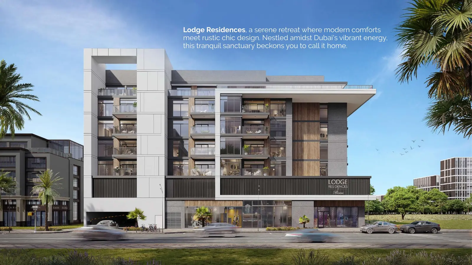 Street view of the low-rise building facade