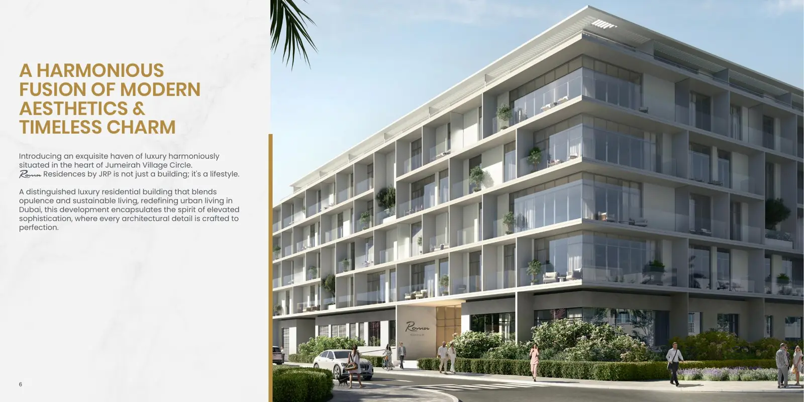 Building facade with entrance and landscaping