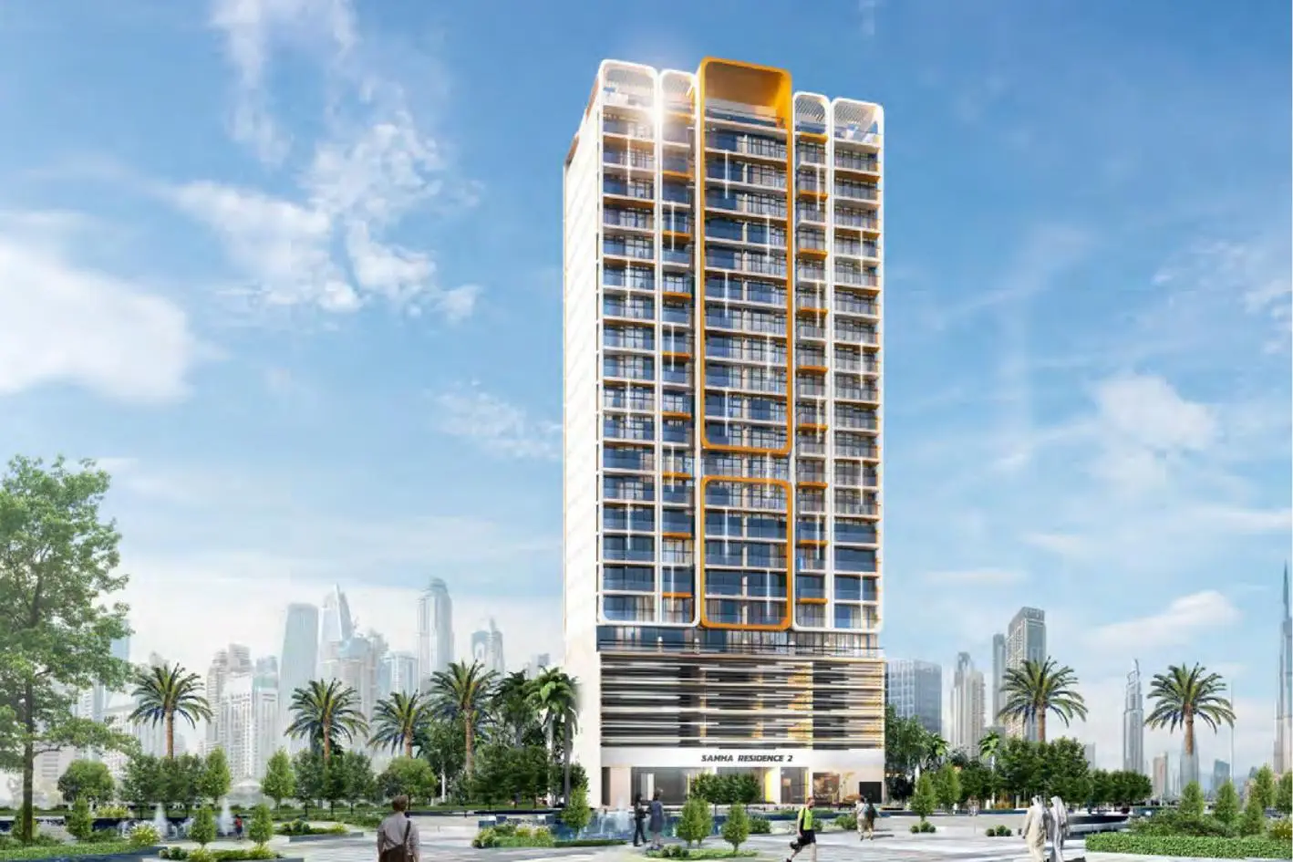 Full tower with city skyline behind