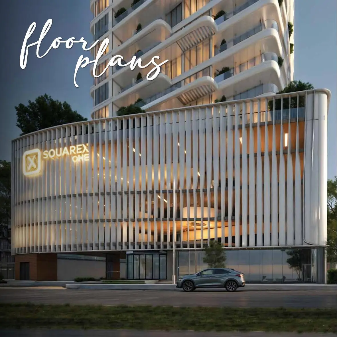 Podium with fin facade and tower above