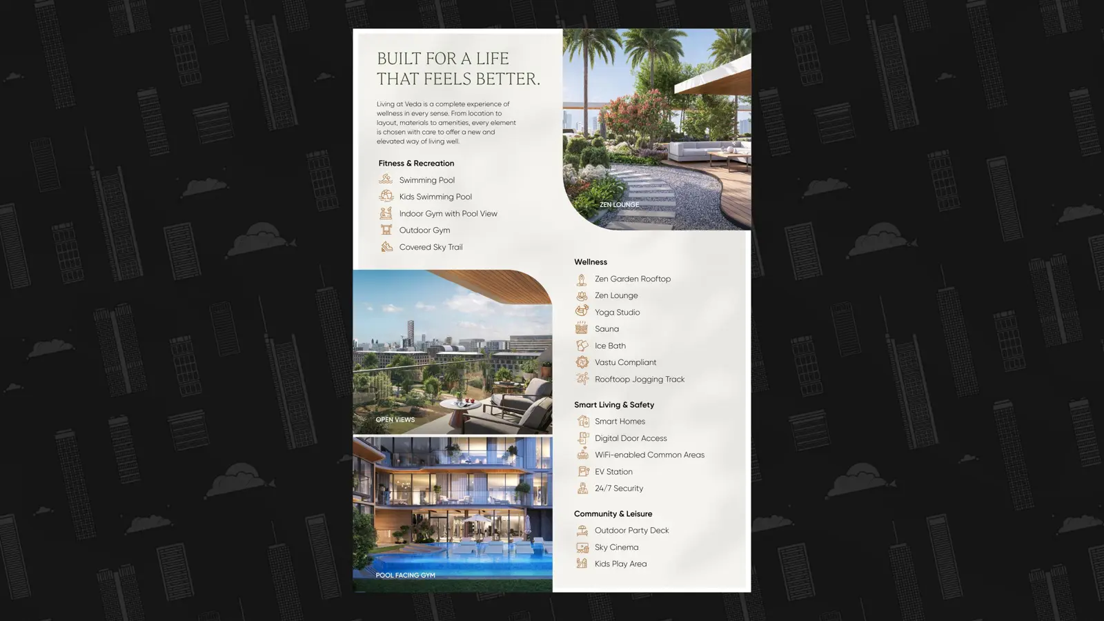 Zen lounge, open views and pool-facing gym renders