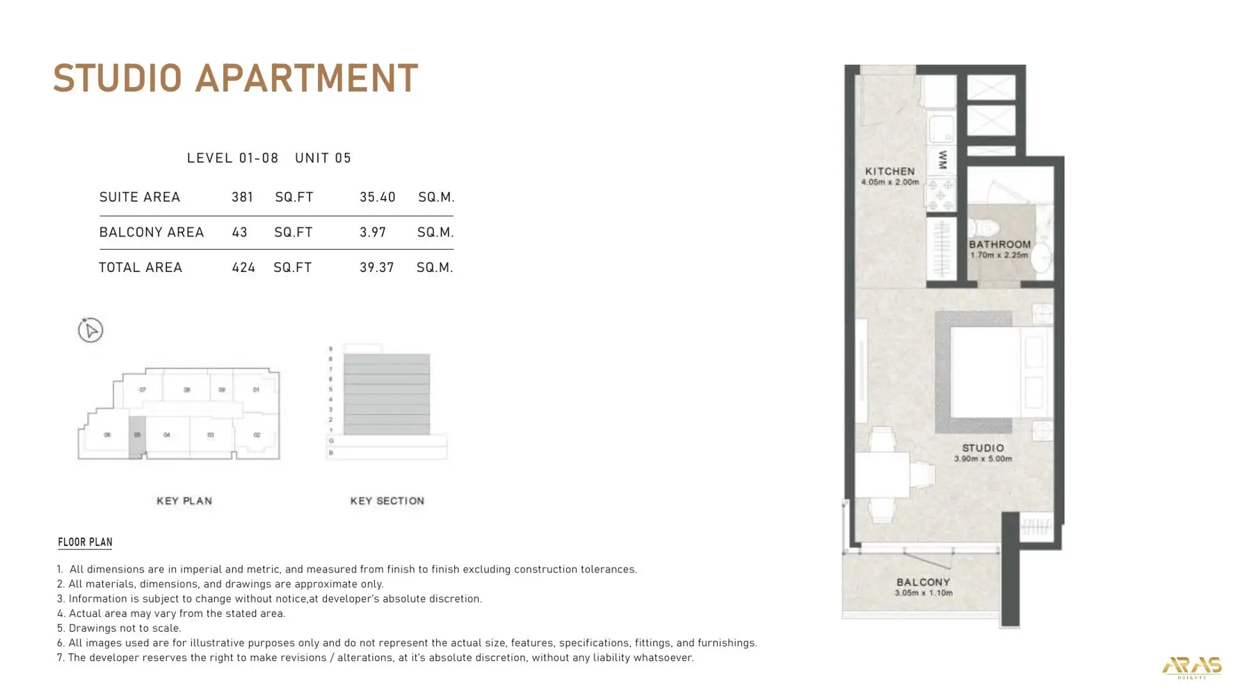 Studio floor plan, unit 05