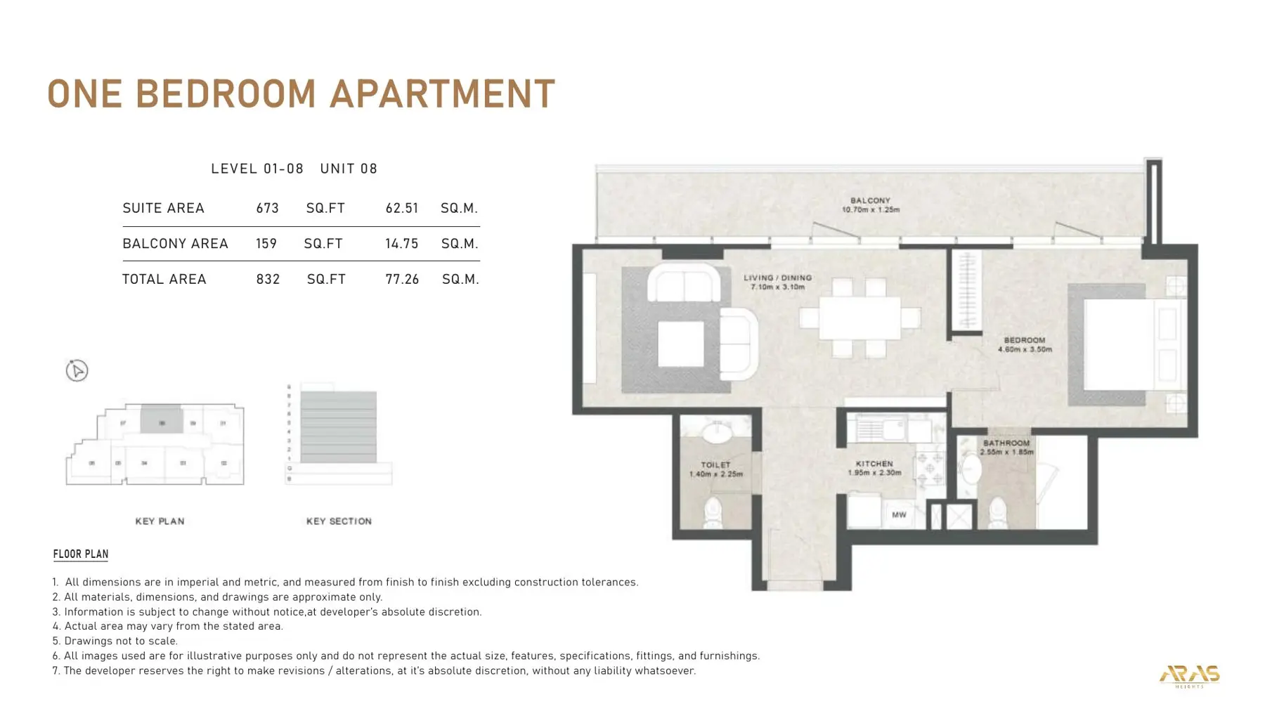 One bedroom floor plan, unit 08