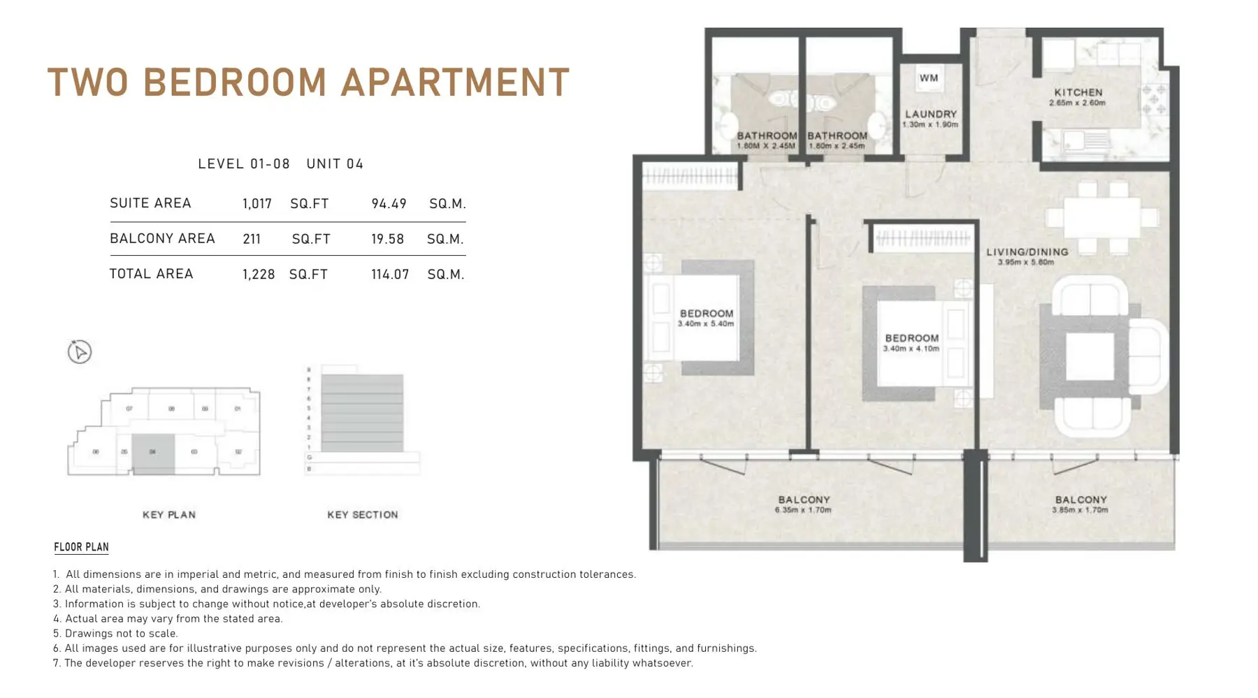 Two bedroom floor plan, unit 04