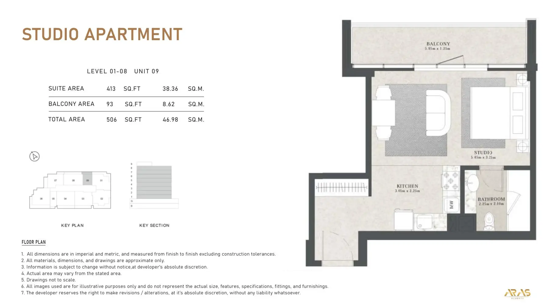 Studio floor plan, unit 09