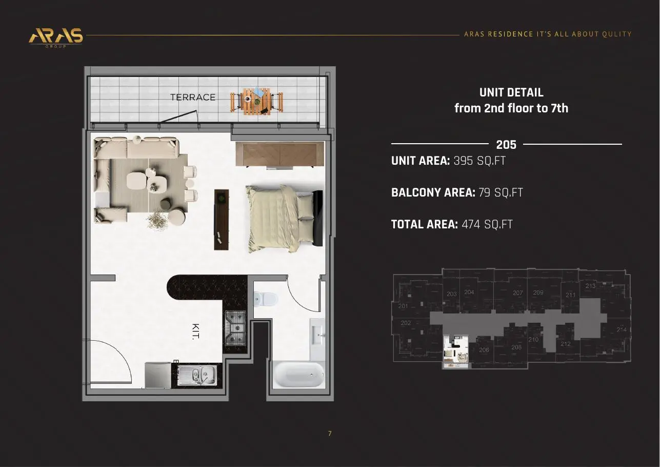 Studio 205 floor plan, floors 2 to 7