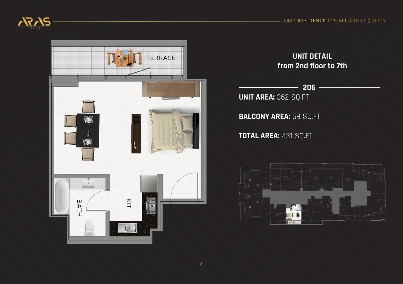 Studio 206 floor plan, floors 2 to 7