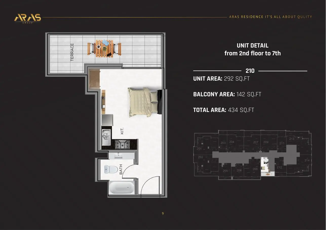 Studio 210 floor plan, floors 2 to 7