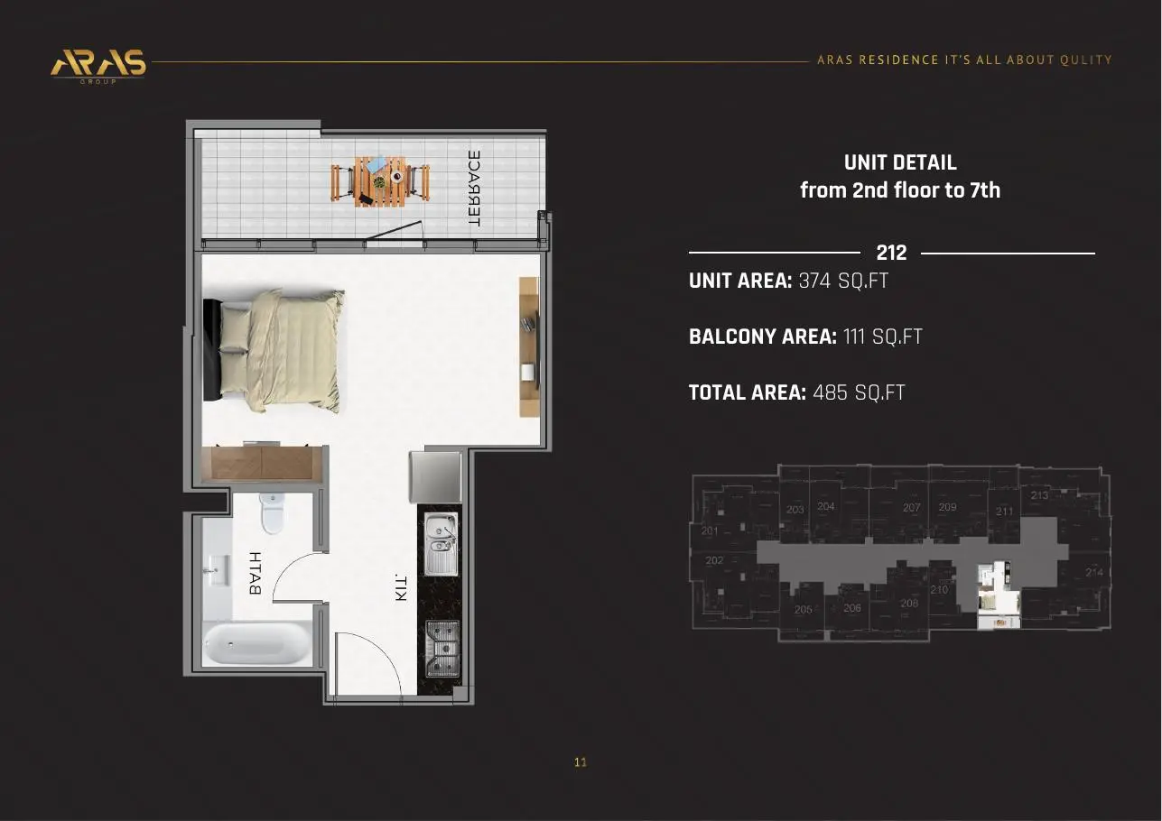 Studio 212 floor plan, floors 2 to 7
