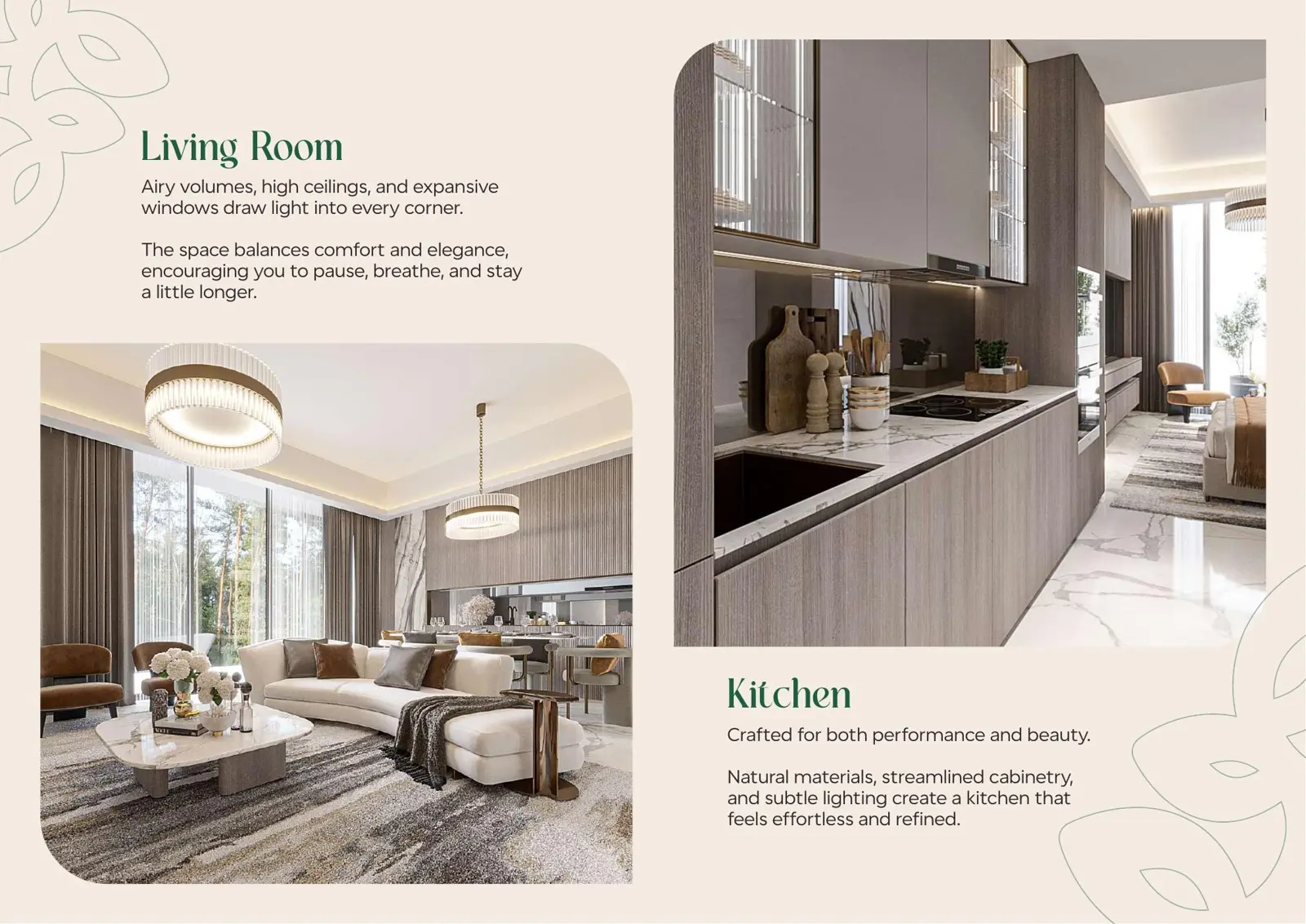 Living room and kitchen with timber cabinetry