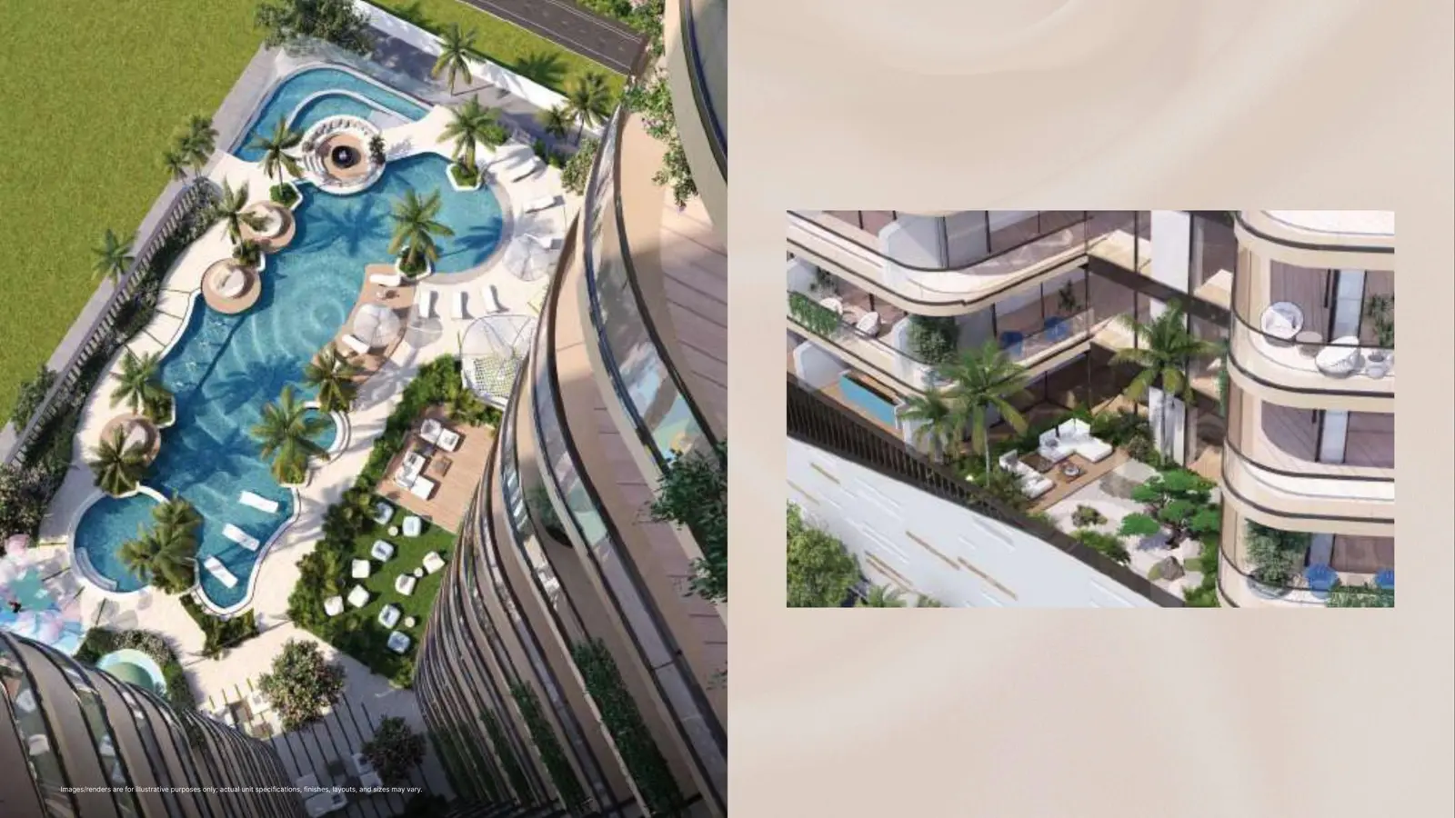 Aerial view of pool deck beside the tower