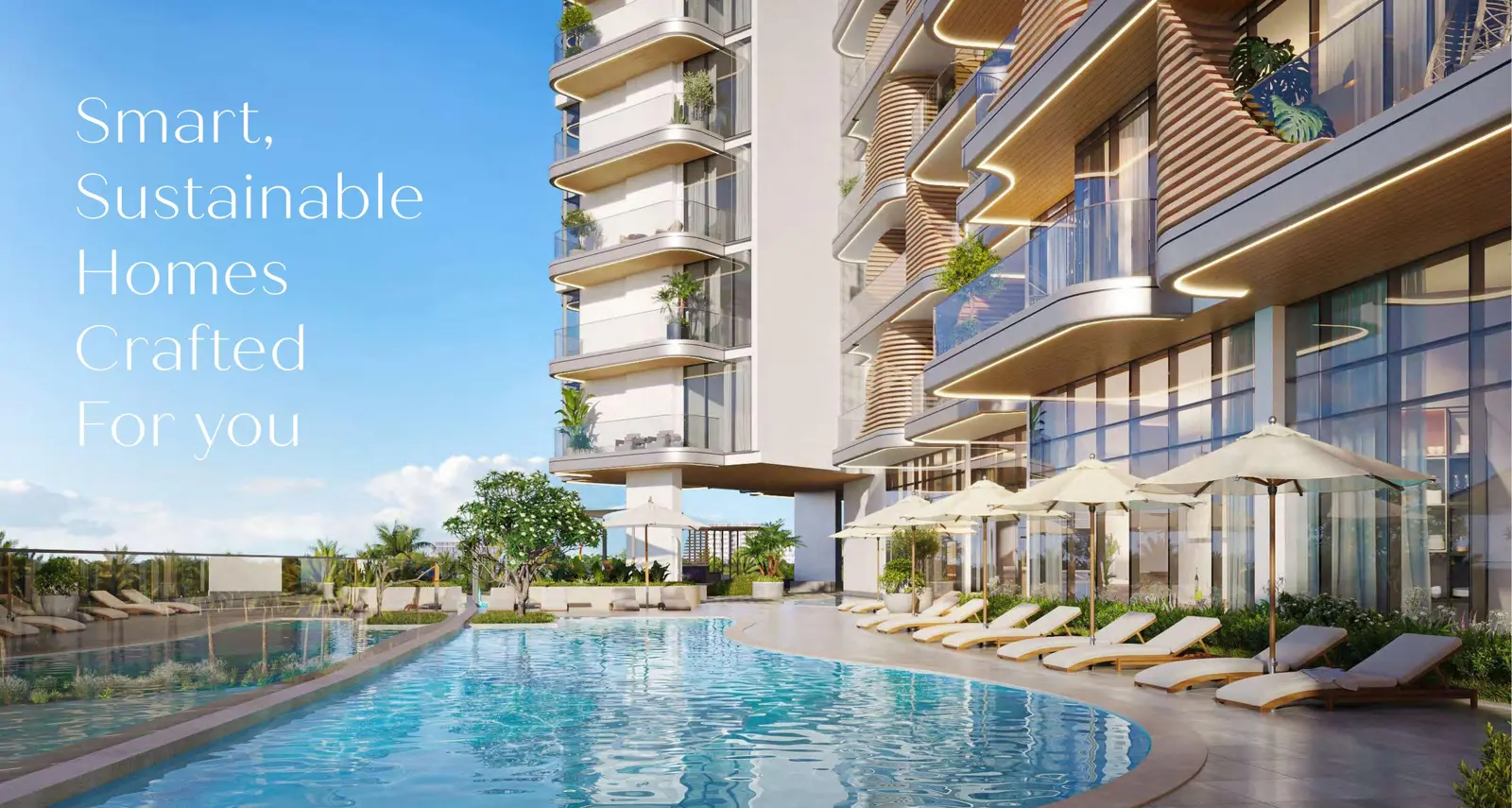 Pool deck beside the tower with loungers