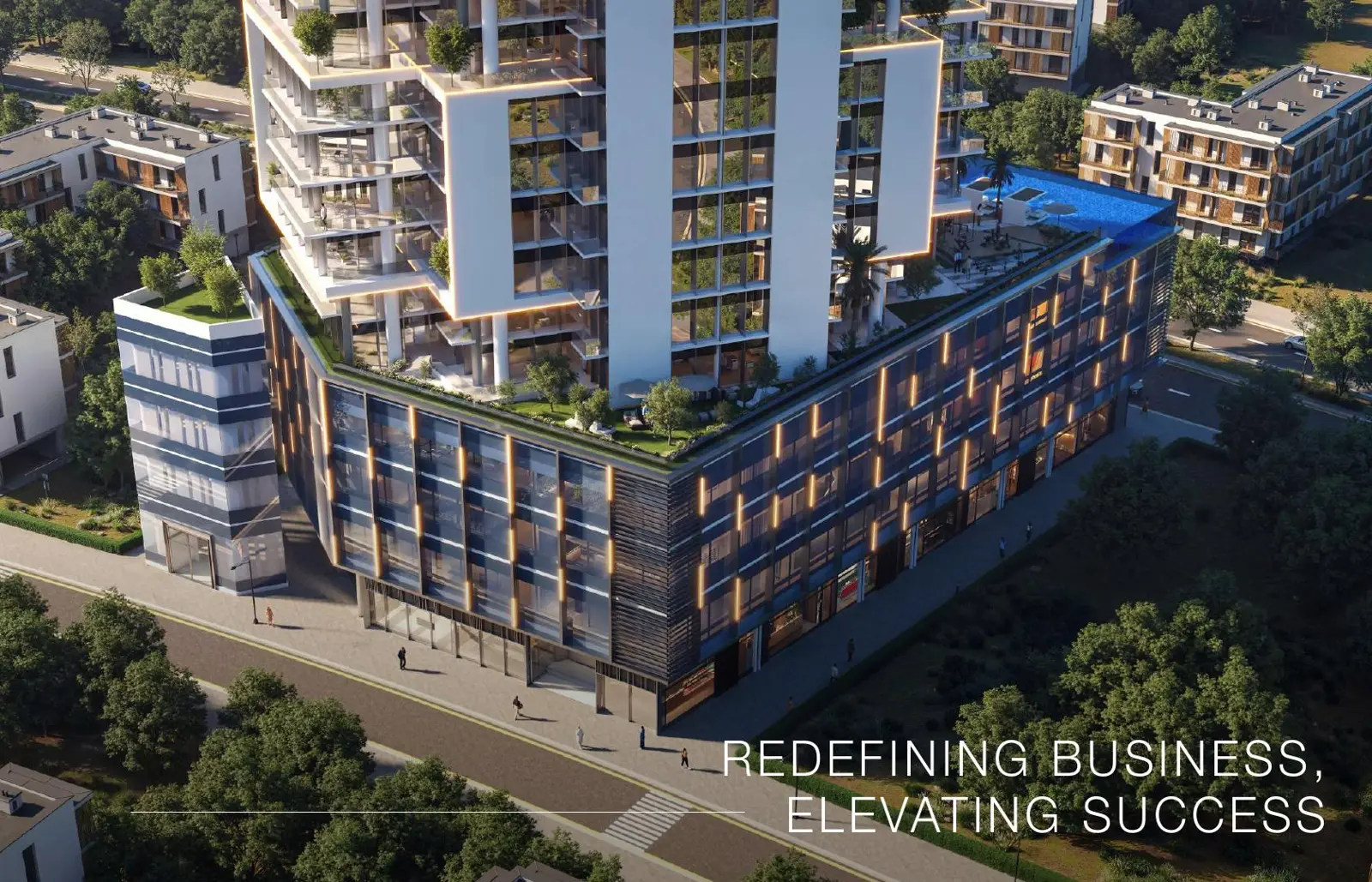Aerial view of the podium and tower terraces
