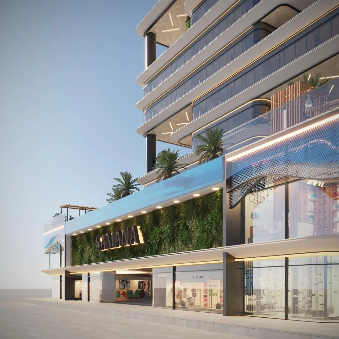 Retail podium with green wall and Samana sign