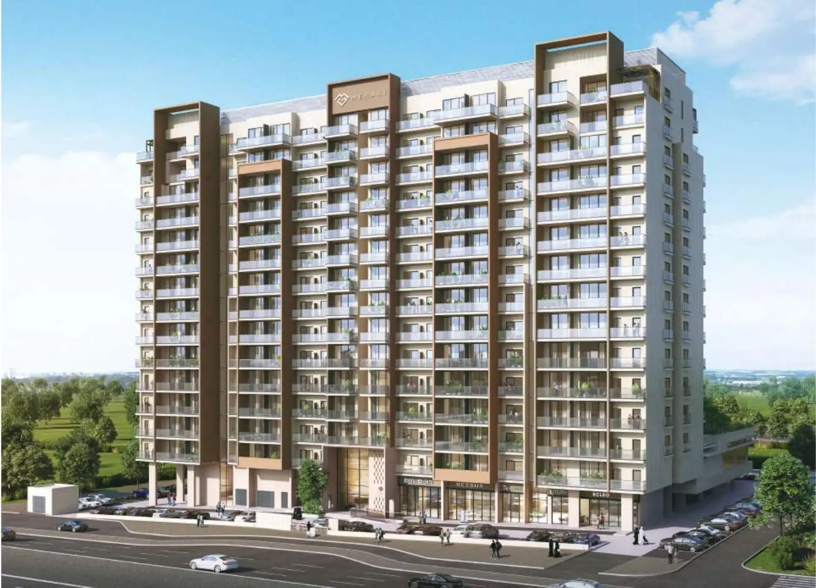 Project picture: The Haven Tower B. Tall tower with balconies beside a road