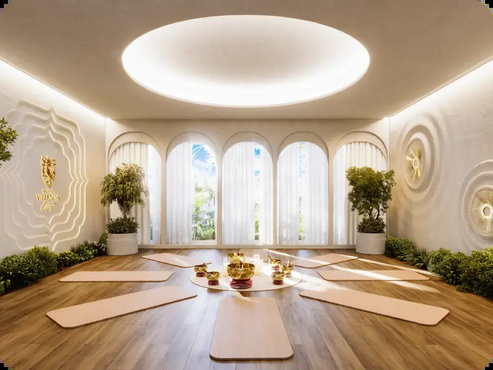 Sound healing studio with singing bowls and mats