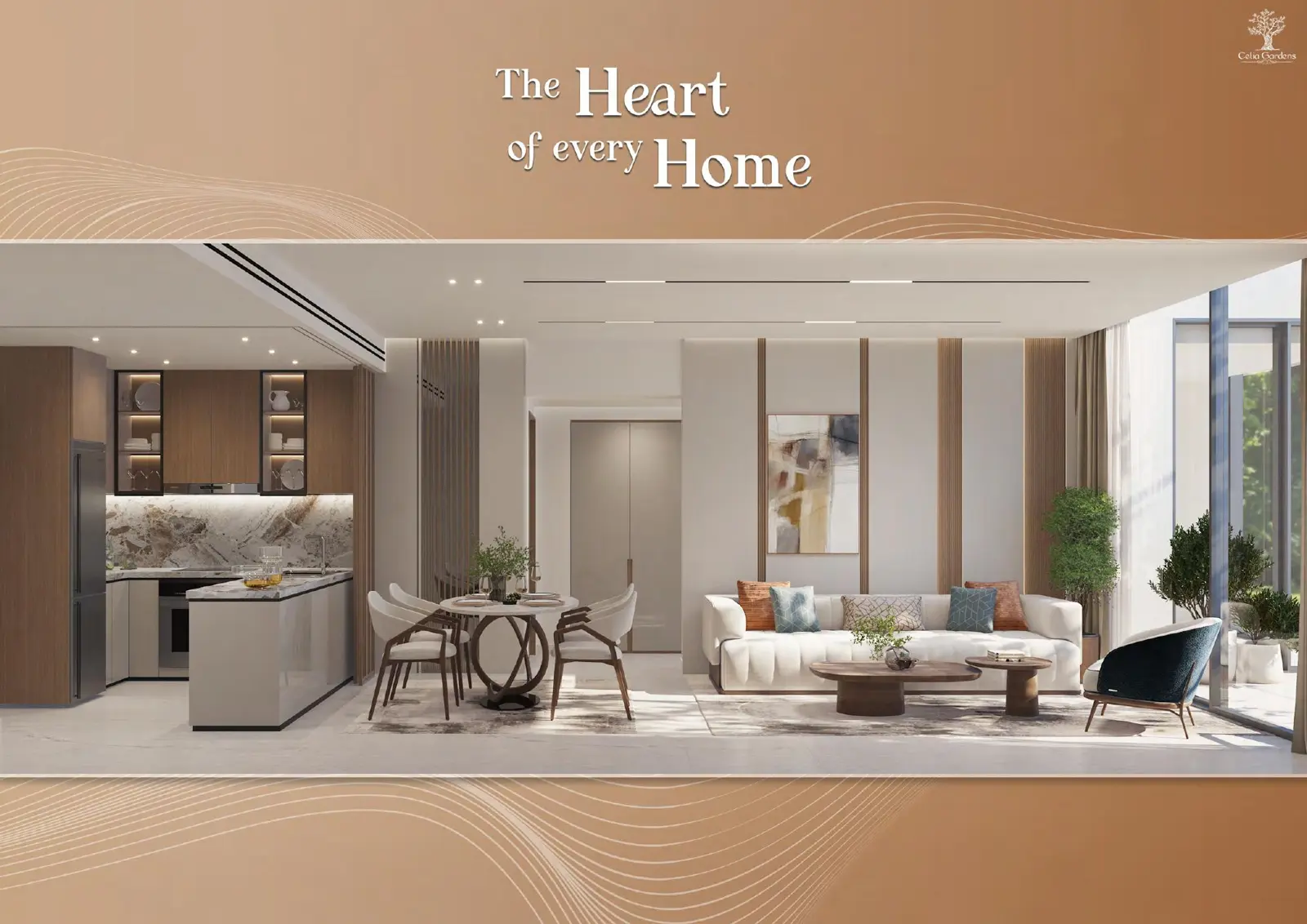 Open living, dining and kitchen area