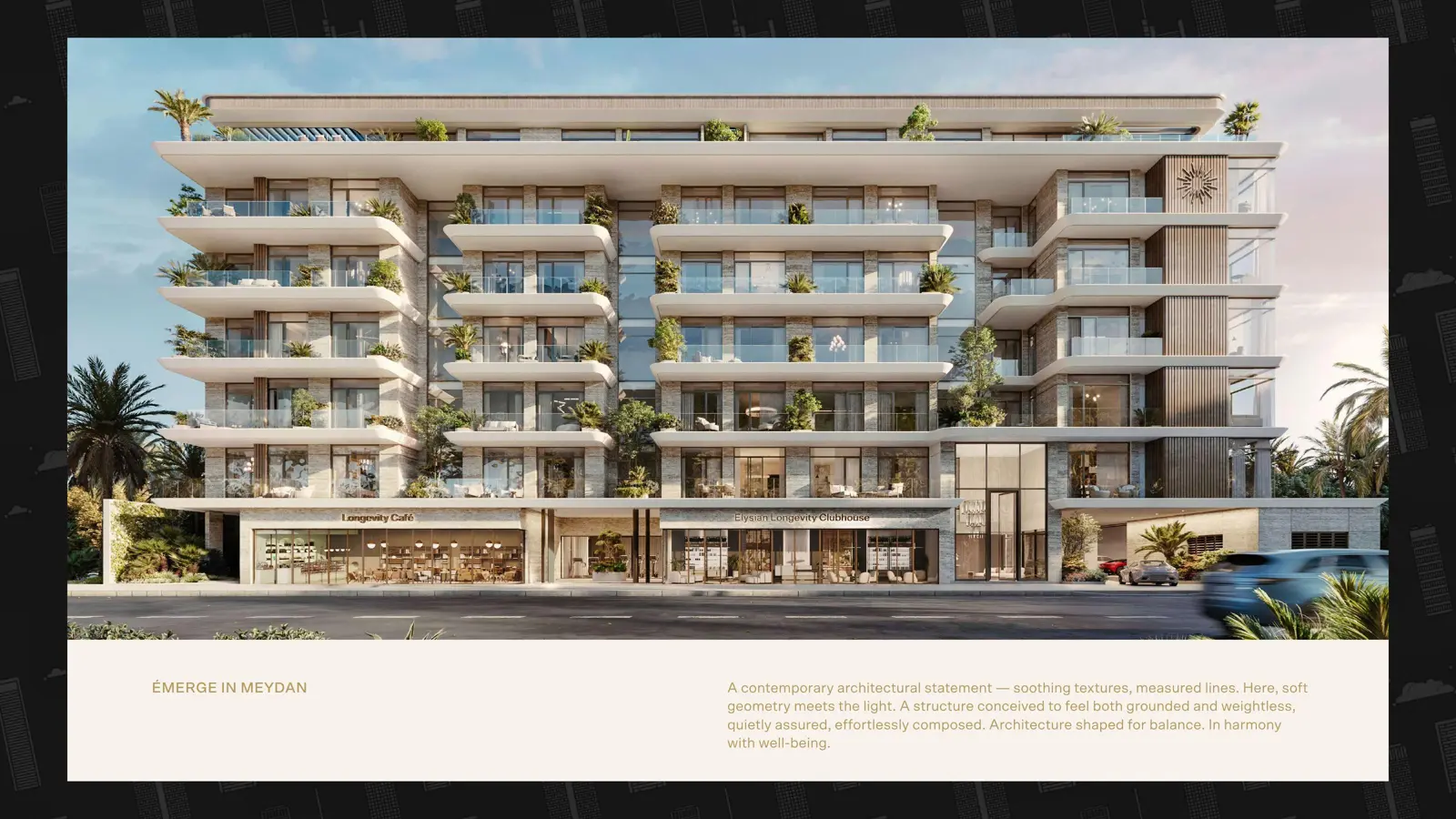 Street view of the terraced building with ground-floor café and clubhouse