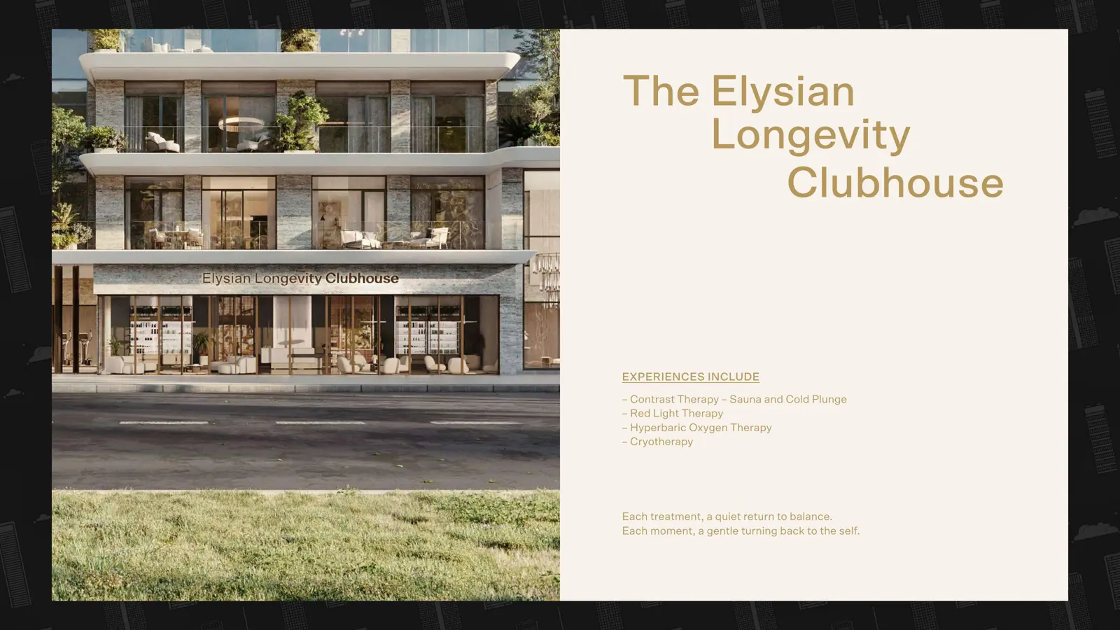Elysian Longevity Clubhouse at the base of the building