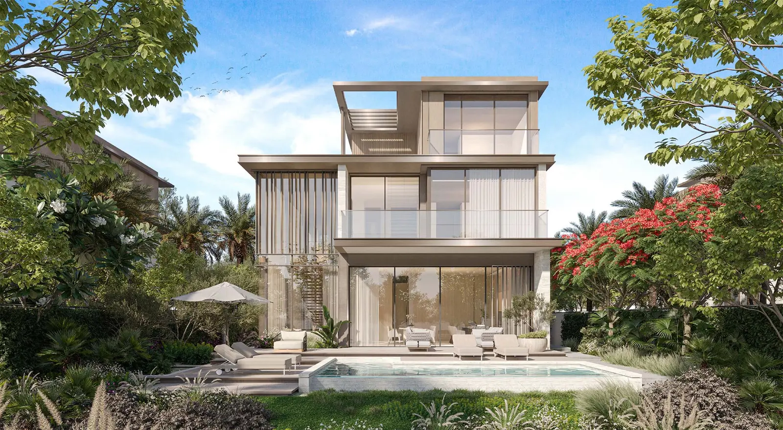 Three-storey villa with private pool and garden