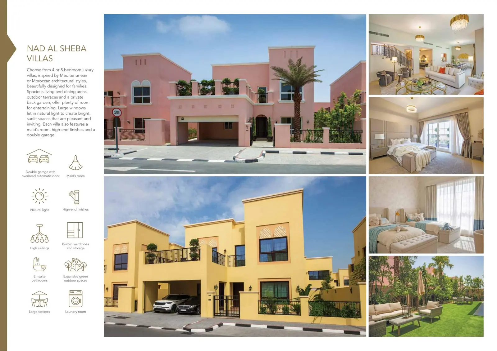 Pink and yellow villas with interiors and garden