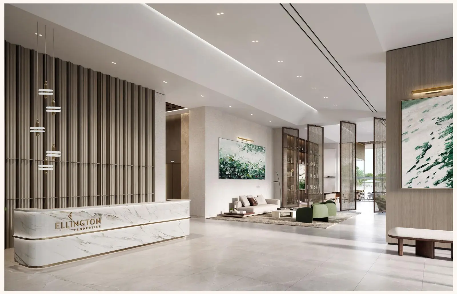 Lobby with marble reception desk and lounge
