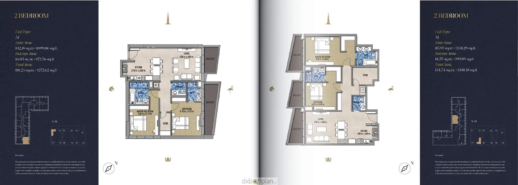 Two two-bedroom apartment floor plans