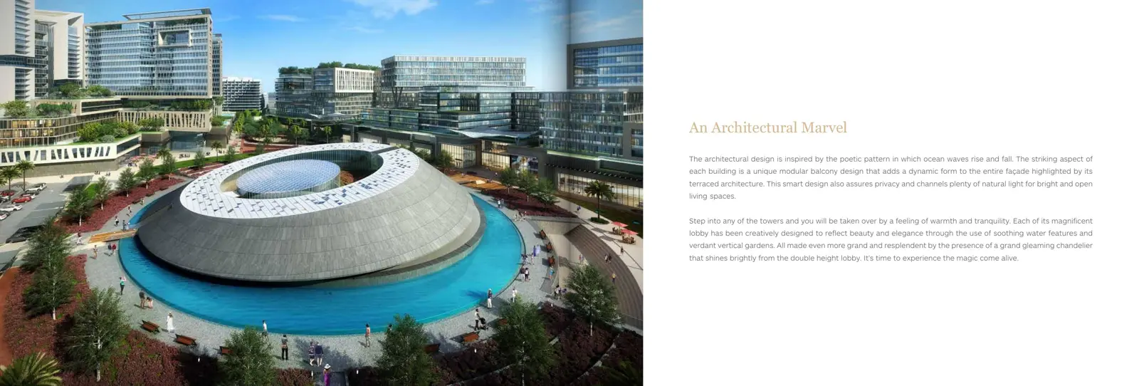 Oyster-shaped community center ringed by water feature
