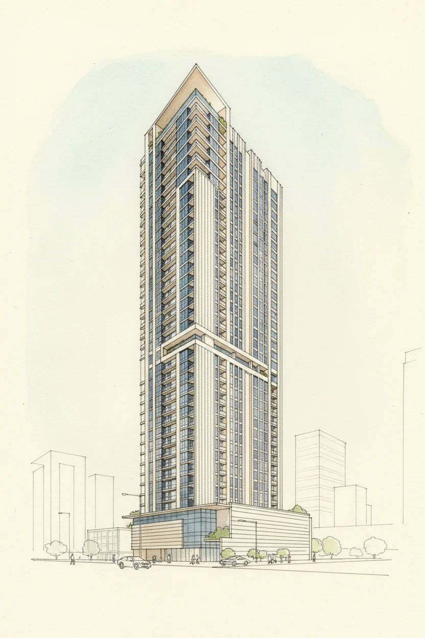 Drawing of West Bay Tower