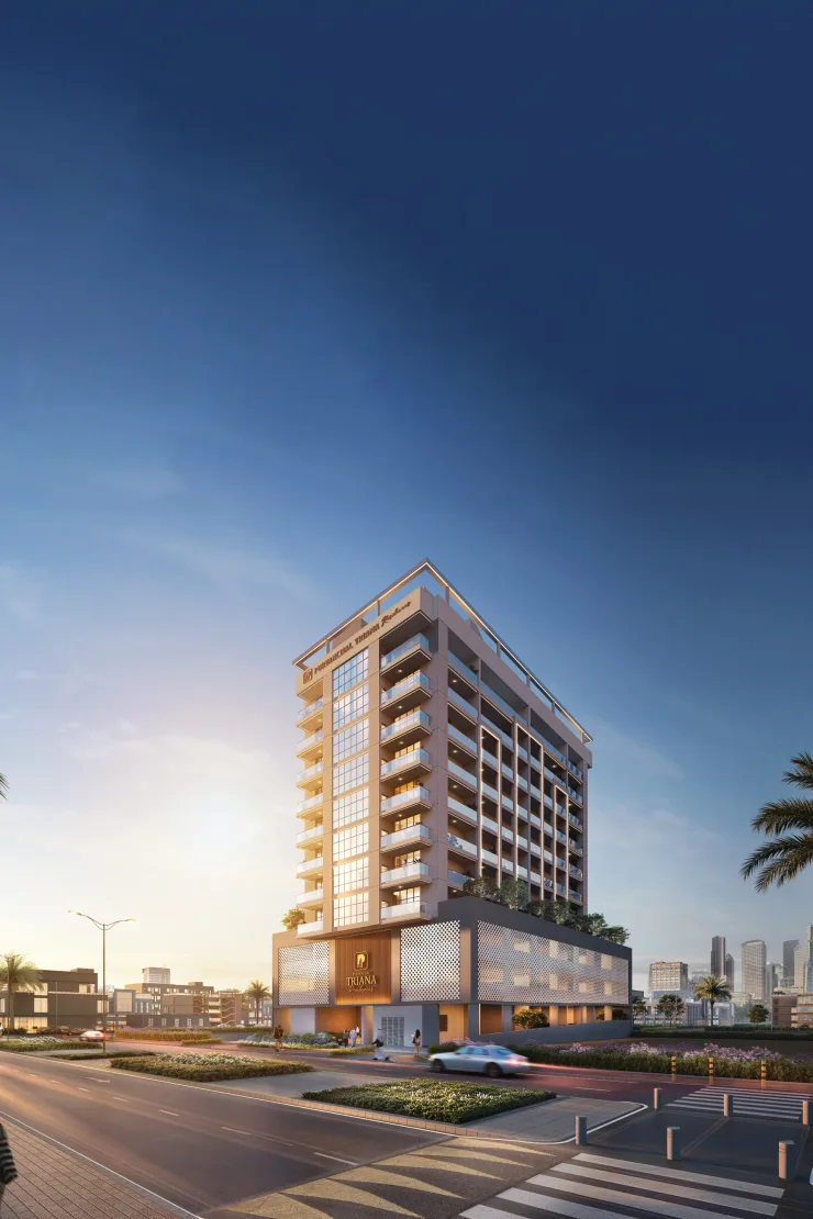 Exterior render, dusk