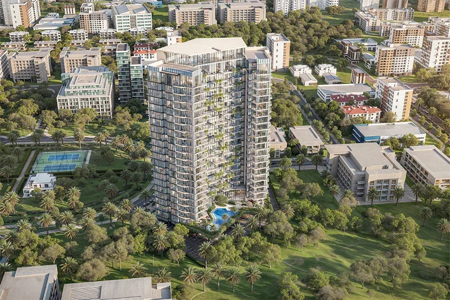 Aerial exterior render of the tower in Arjan (900x600)