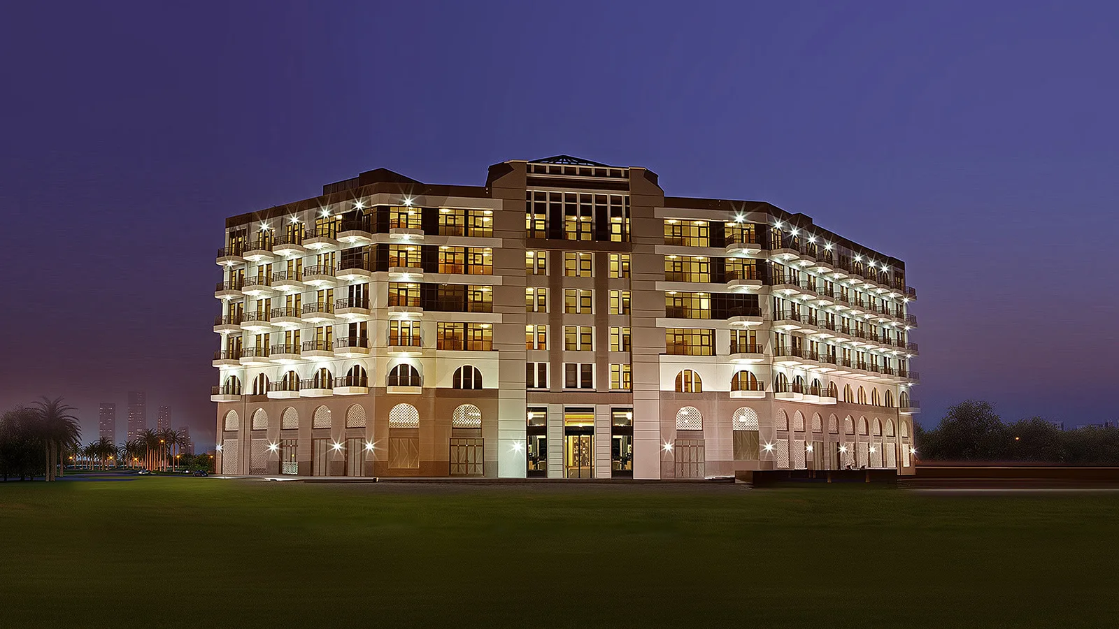 outside, full height at dusk; Lincoln Park project picture, block not specified