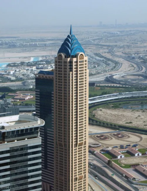 Aerial view of the upper tower and blue crown