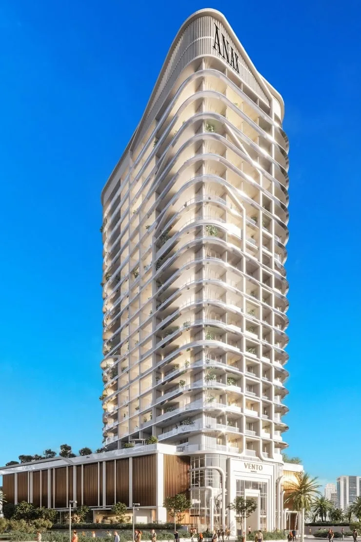 Full-height render with podium and Vento entrance