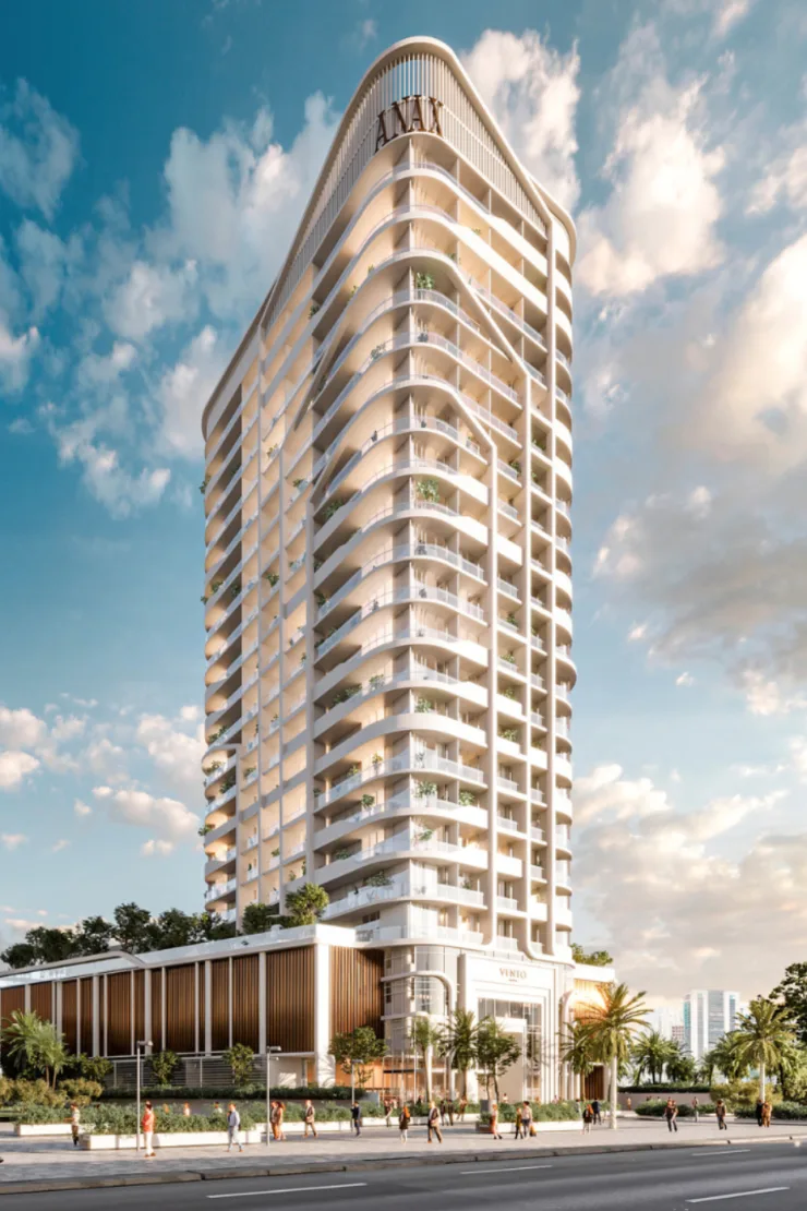 Full tower from street with ANAX crown