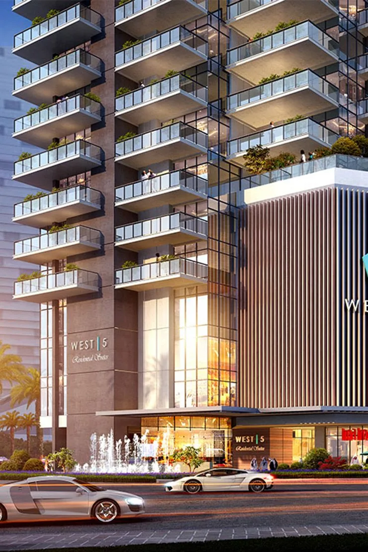 West 5 podium entrance and balconies render