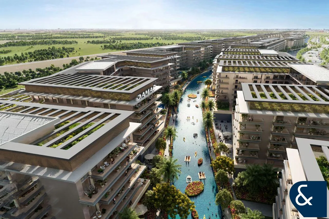 Aerial render of Azure 1 blocks along the canal