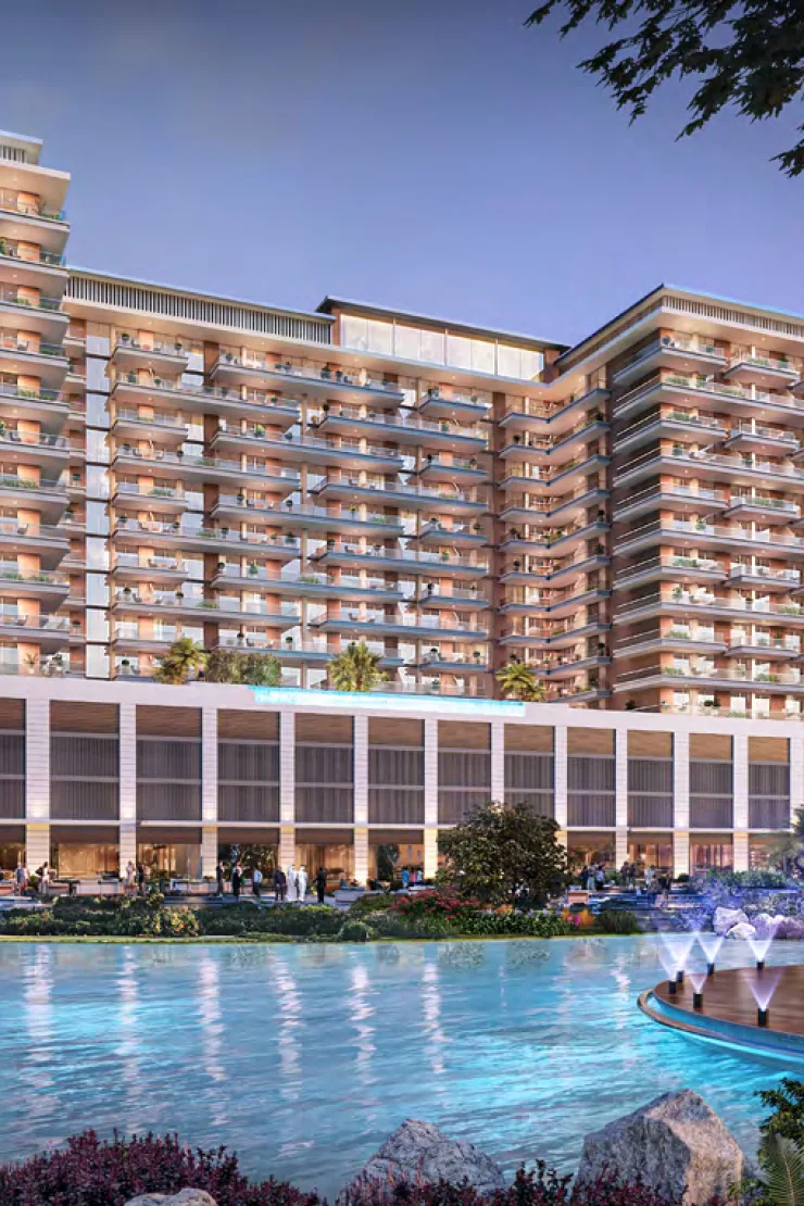 Azure 2 facade and podium beside the lagoon