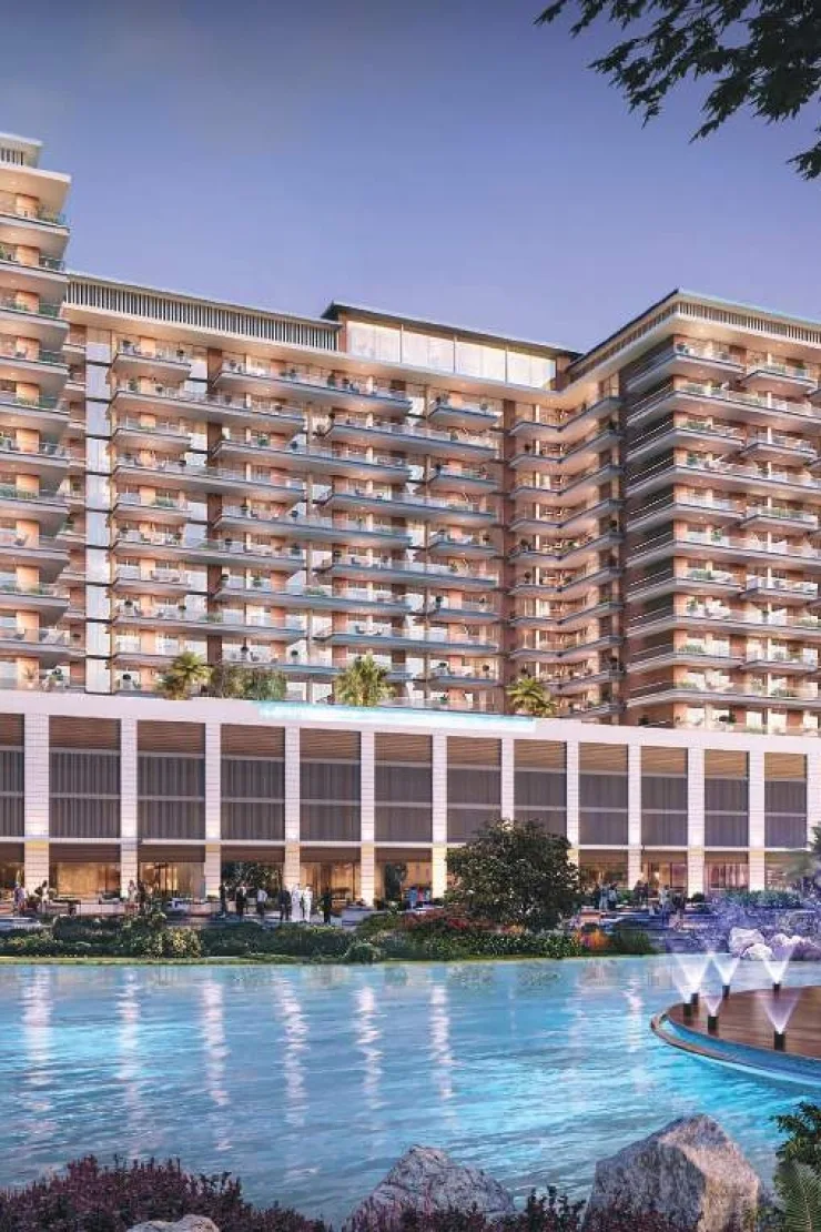 Project picture: Capri 1. Terracotta stepped facade above podium and lagoon
