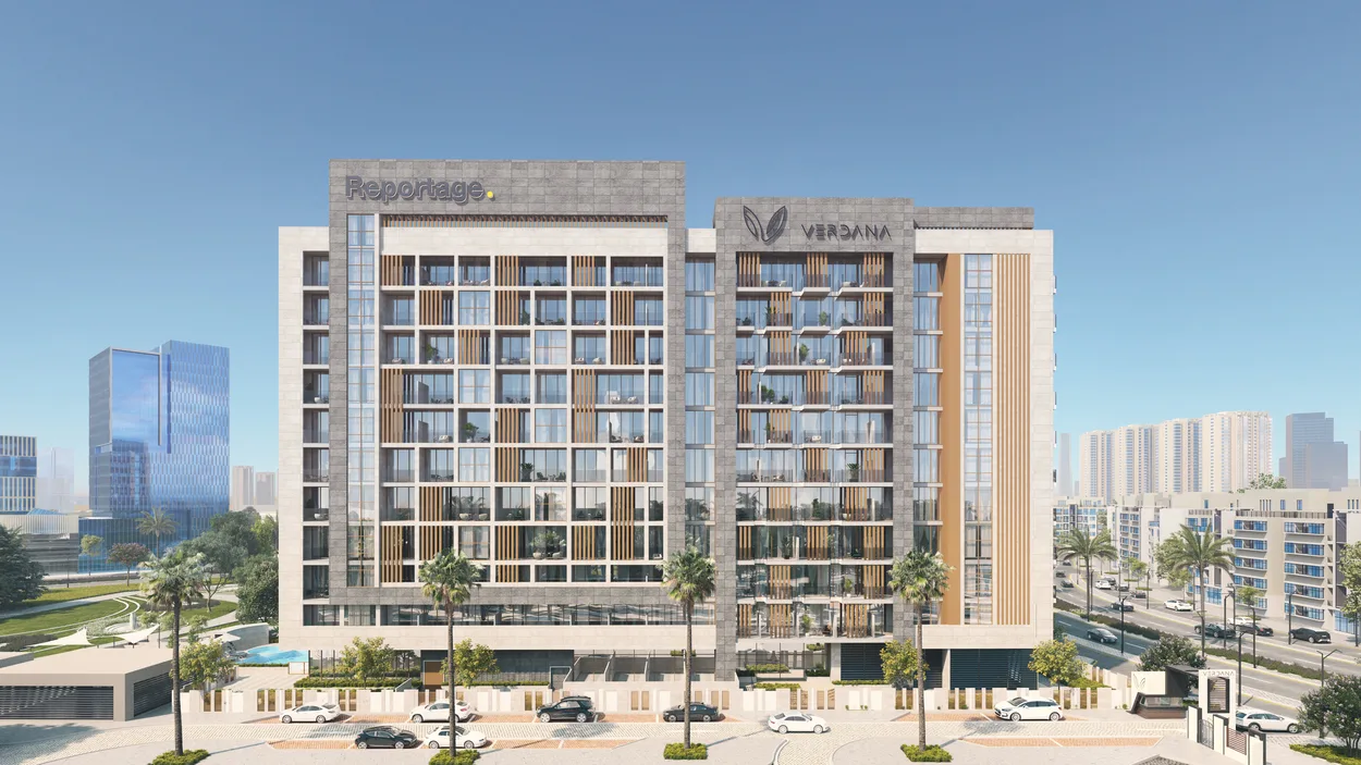 Full facade render with Verdana signage, ground to roof