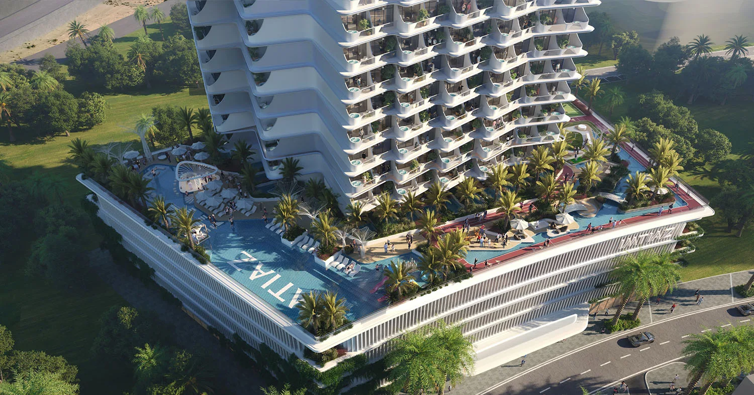 outside, aerial of whole tower and podium pool (1500x787)