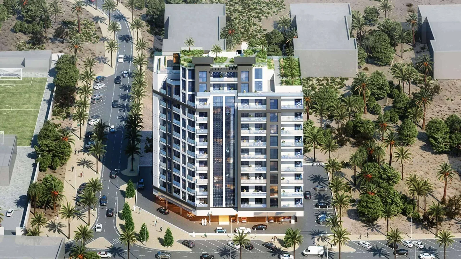 outside from above, whole building and roof terrace