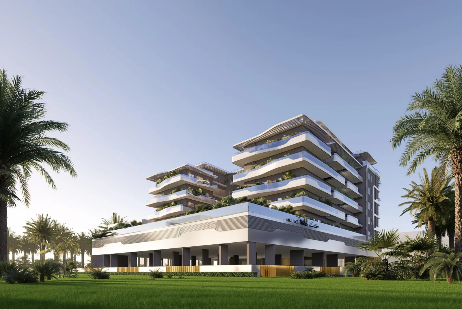 outside full height lawn and podium view