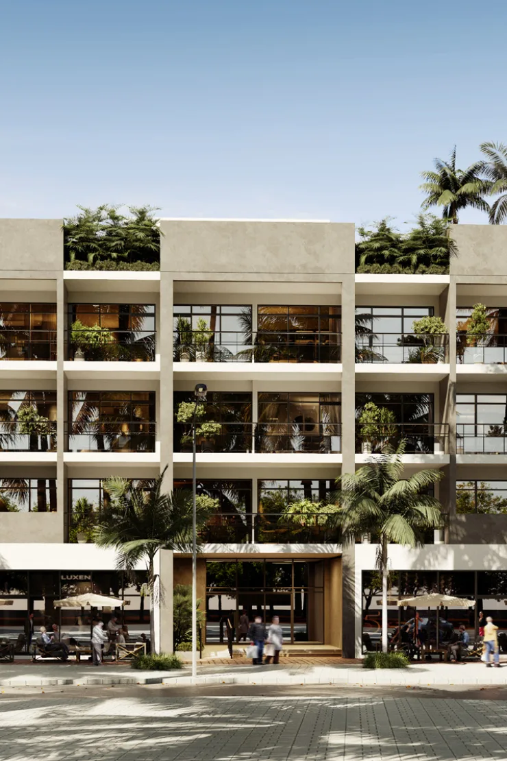 outside, front with balconies and planting