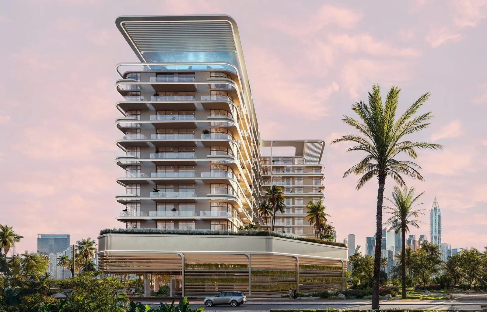 Full tower with podium and rooftop pool canopy