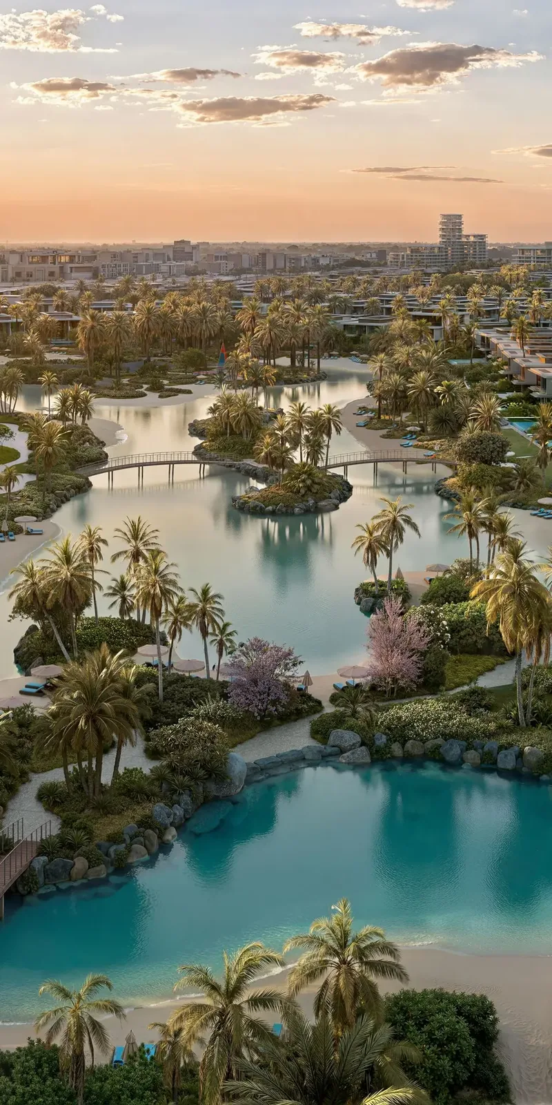 Lagoon with palms and island walkway