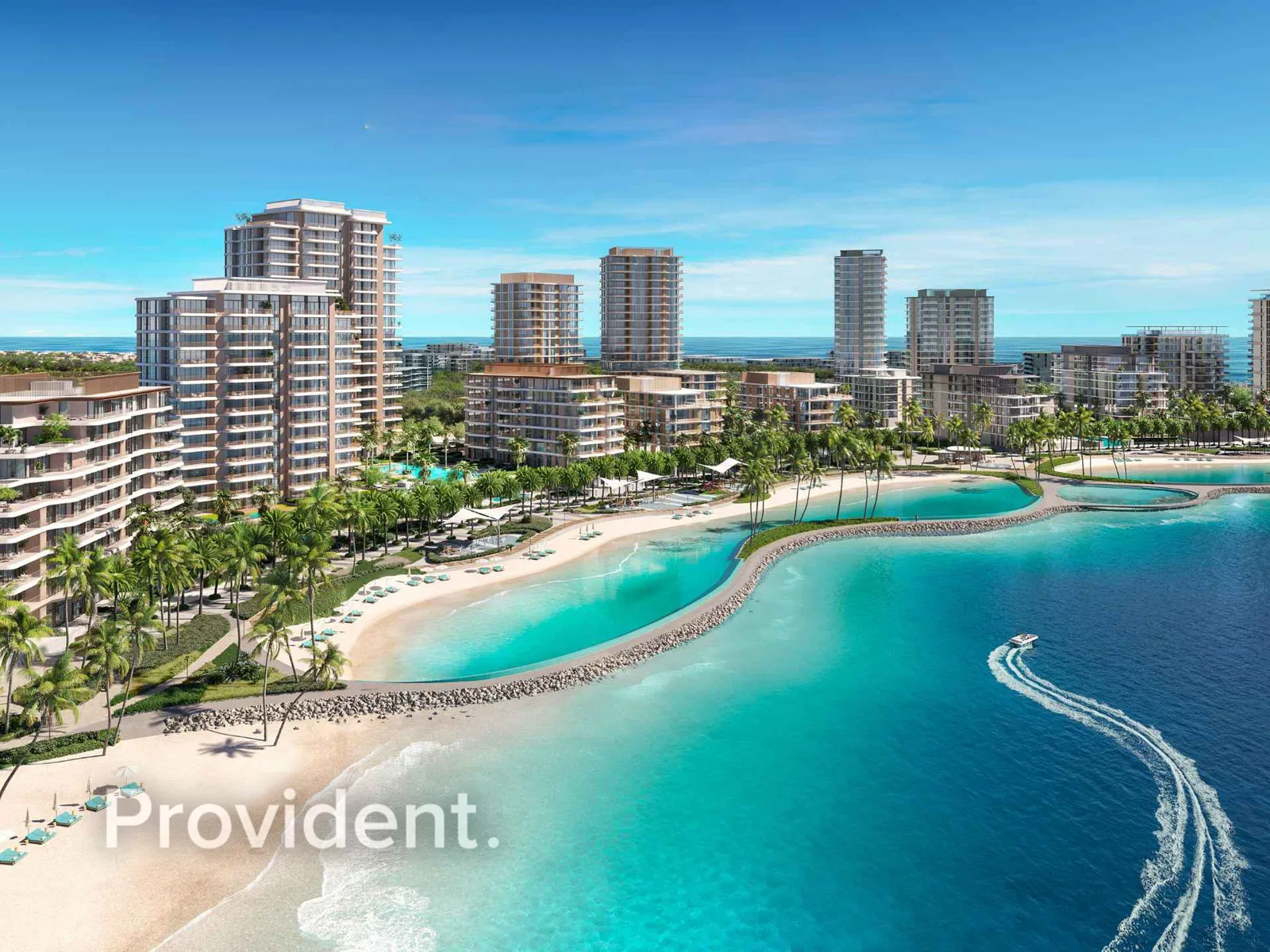 Aerial render of Bay Grove towers and beach