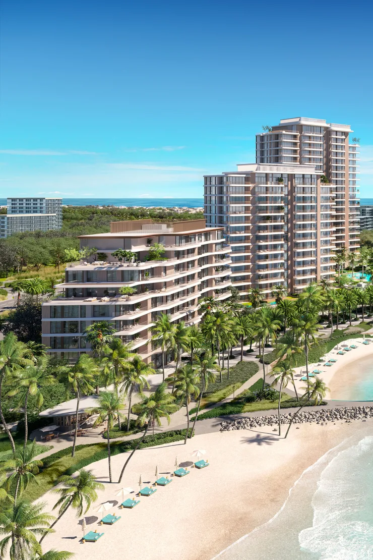 Aerial view of towers above the beach